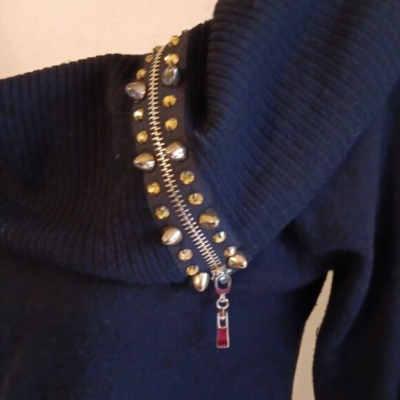 Say What? Black Embellished On/Off Shoulder SweaterDress Whimsigoth,Curvalicious - Picture 6 of 9